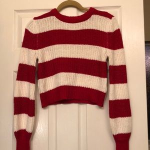 White & Red Beautiful Crop sweater
